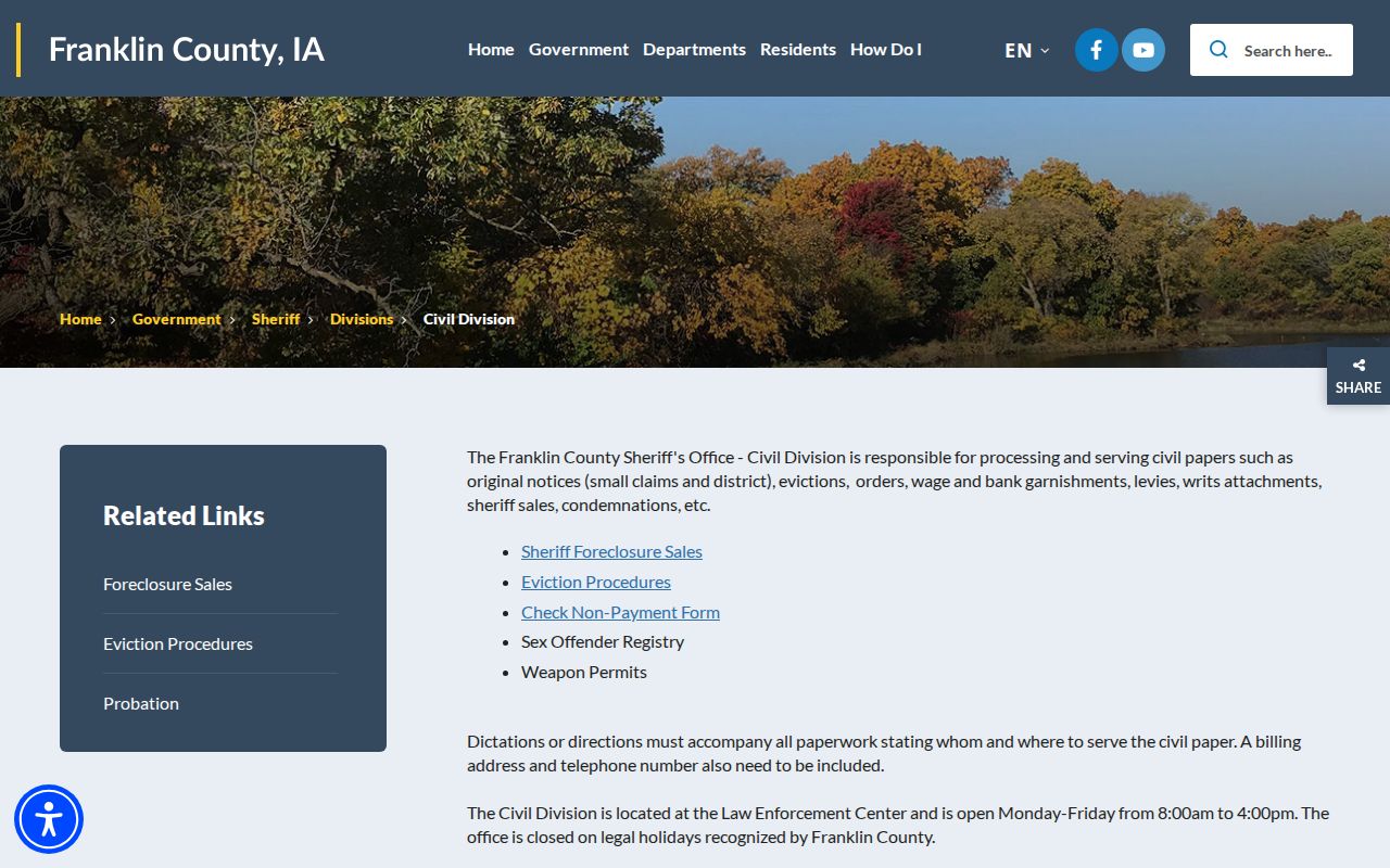 Franklin County Sheriff Civil Division process information