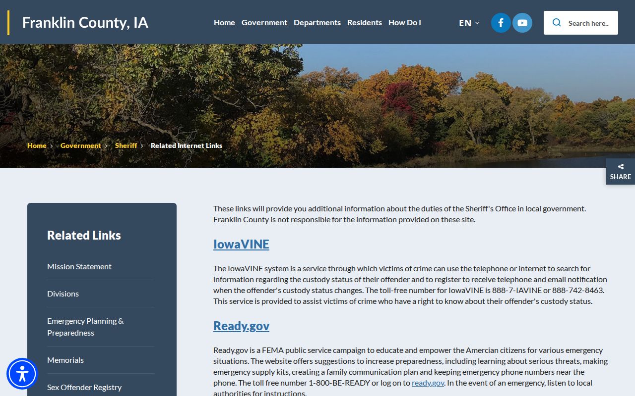 Franklin County Sheriff related official internet links page