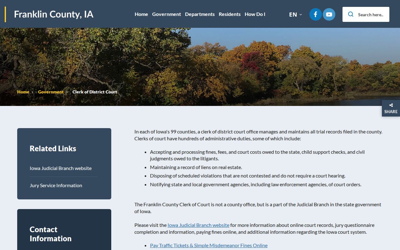 Franklin County Clerk of District Court contact and court record duties