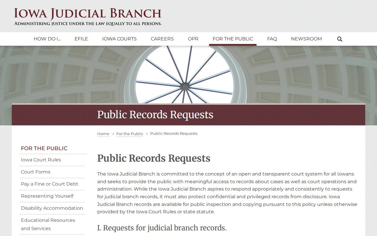 Iowa Judicial Branch public records request policy
