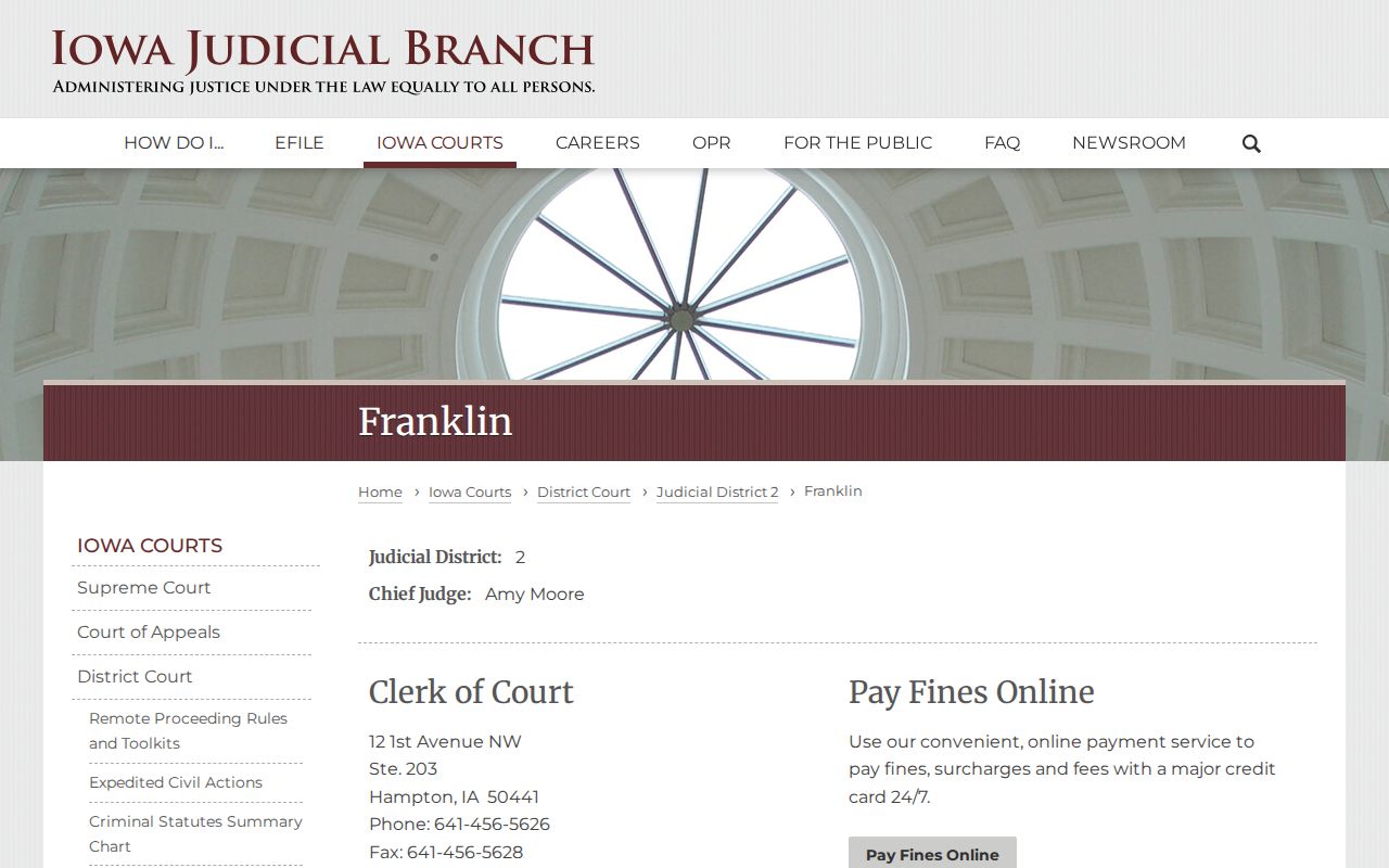 Iowa Judicial District 2 Franklin County court information