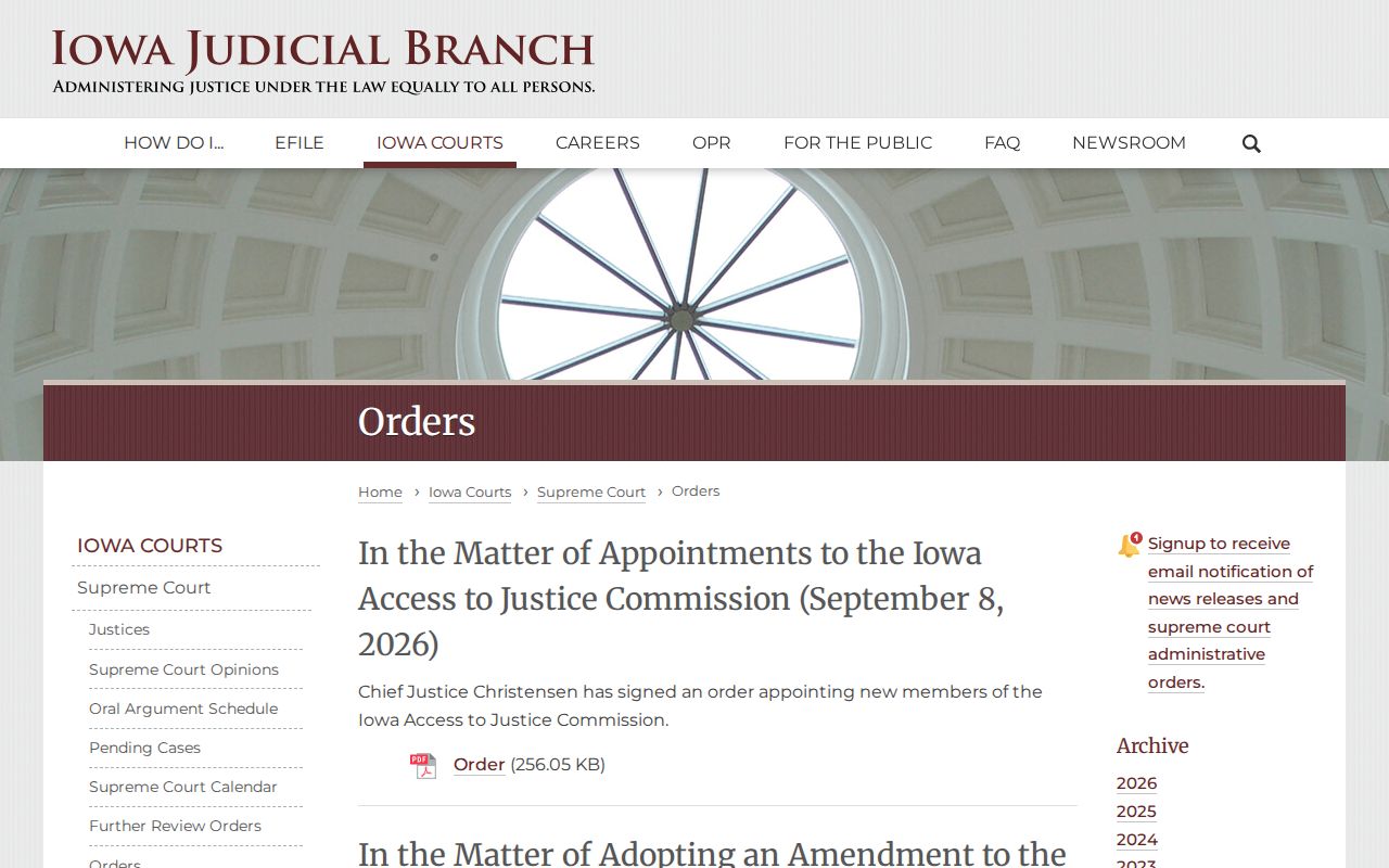 Iowa Supreme Court orders and current court procedure updates