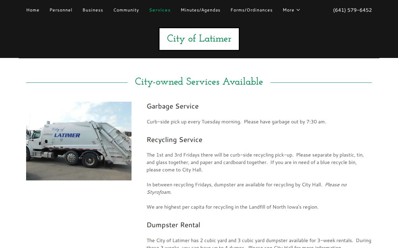Latimer official services page directing law-enforcement questions to Franklin County Sheriff
