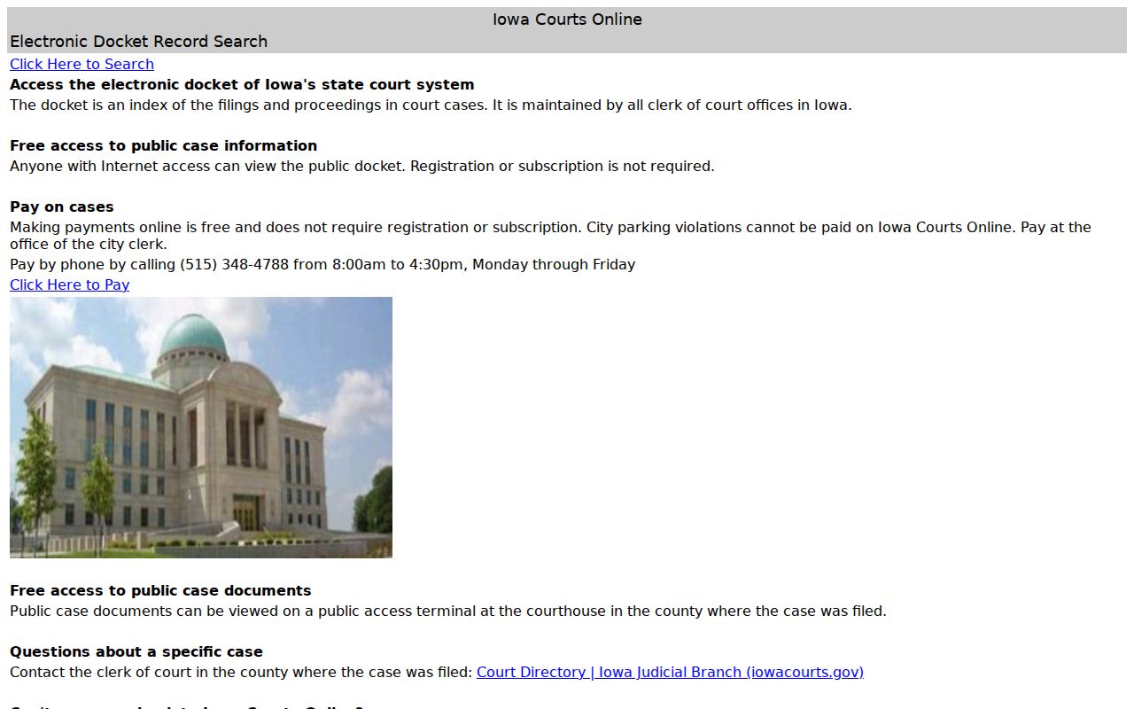 Iowa state case index public access landing page